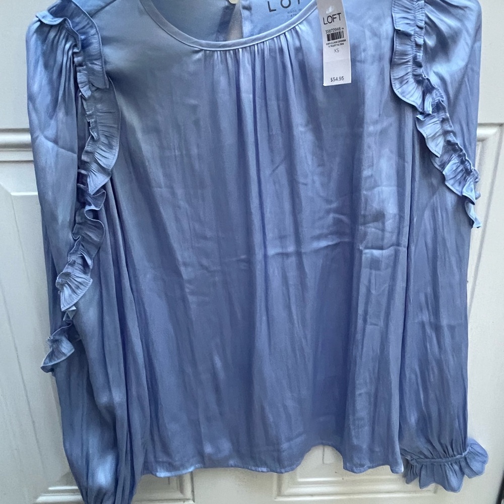 LOFT Light Blue Ruffle Sleeve XS Blouse $54.95